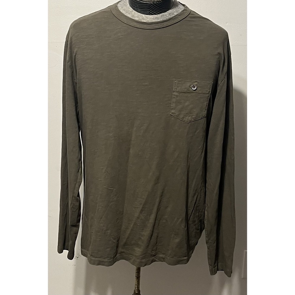 Todd Snyder Shirt Mens 2XL Green Slub Cotton Long Sleeve Pocket Crewneck USA